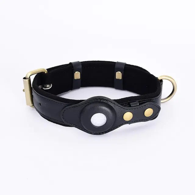 Leather Anti-Lost  Dog Collar -Airtag placement.