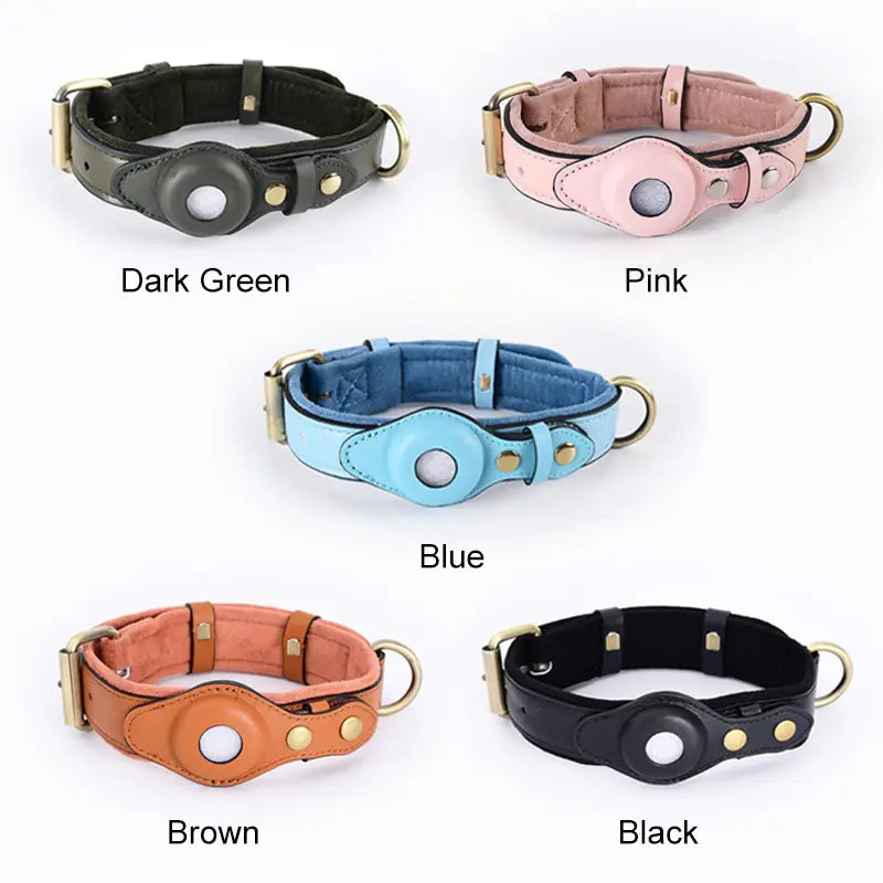 Leather Anti-Lost  Dog Collar -Airtag placement.