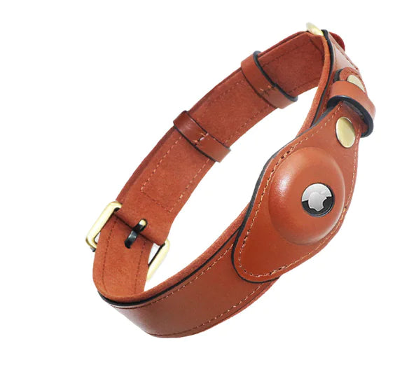 Leather Anti-Lost  Dog Collar -Airtag placement.