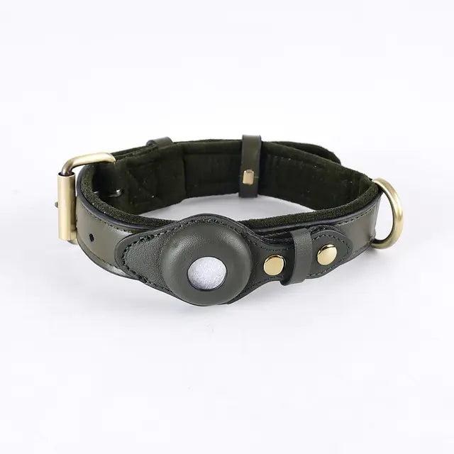 Leather Anti-Lost  Dog Collar -Airtag placement.