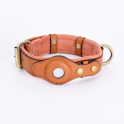 Leather Anti-Lost  Dog Collar -Airtag placement.